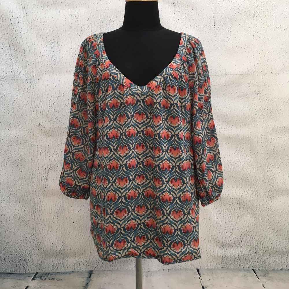 Lucky Brand Lotus Print Peasant Top Size Small
